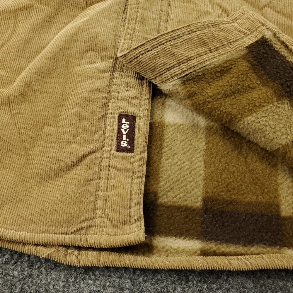 Levis Fleece Lined Corduroy Flannel Shirt Jacket Mens Medium Shacket Khaki Tan - Picture 10 of 11